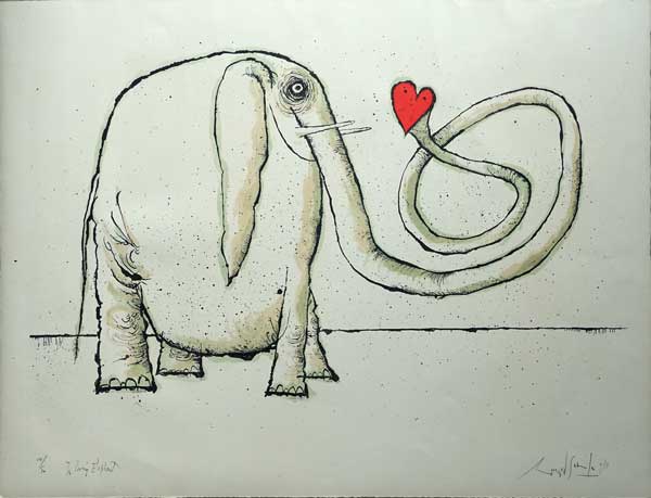 Ronald
                      Searle Lithograph - The Loving Elephant